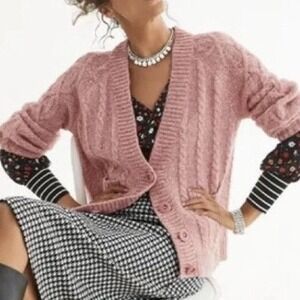 Cabi Sunday Cardigan 4065 Pink Cable Knit Wool Alpaca Silk Blend Sweater Medium